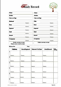 Family Record Page pack of 20 